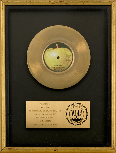 The Beatles "I Want To Hold Your Hand" RIAA Gold Record Award