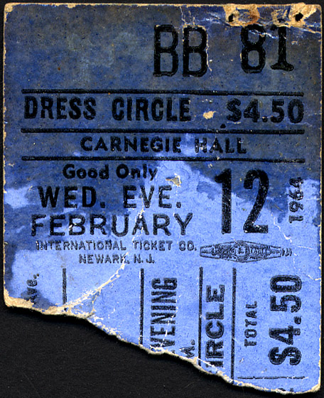 The Beatles 1964 Carnegie Hall Concert Ticket Stub