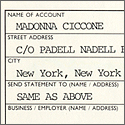 Madonna Signed Bank Signature Card 