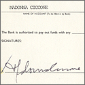 Madonna Signed Bank Signature Card 