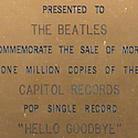 The Beatles “Hello Goodbye Original RIAA Single Gold Record Award