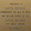 The Beatles Yesterday Original RIAA Single Gold Record Award