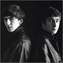 John Lennon and George Harrison Circa 1960 Vintage Stamped Photograph by Astrid Kirchherr