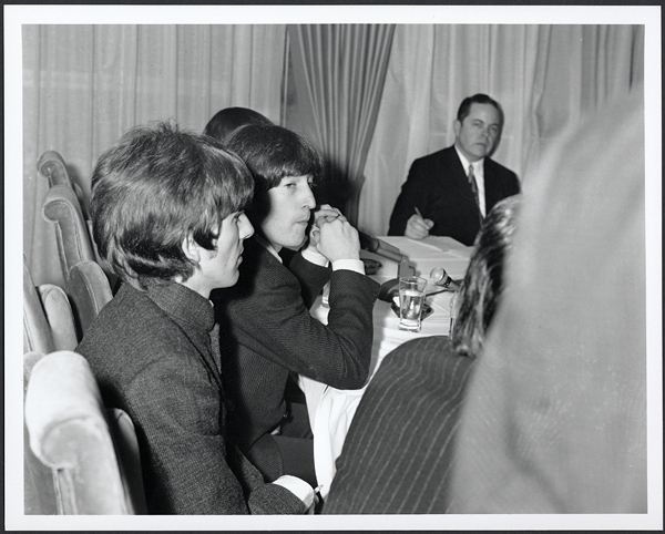 Beatles John Lennon 1966 "Apology" Press Conference Vintage Stamped Photograph