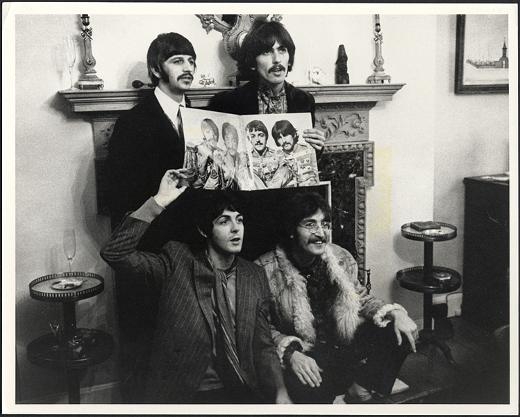 The Beatles 1967 "Sgt. Pepper" Launch Vintage Stamped Photograph