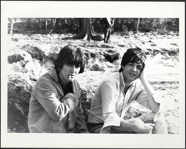 Paul McCartney & George Harrison 1965 "HELP!" Vintage Stamped Photograph by Gloria Stavers