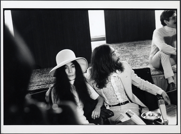 John Lennon and Yoko Ono 1969 "Bed-In" Vintage Stamped Photograph