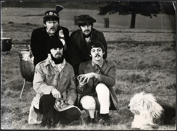 The Beatles 1967 "Magical Mystery Tour" Vintage Stamped Photograph by Roberto Rabanne