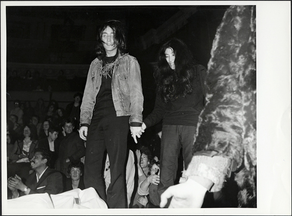 John Lennon and Yoko Ono 1968 "Happy Gathering" Vintage Stamped Photograph