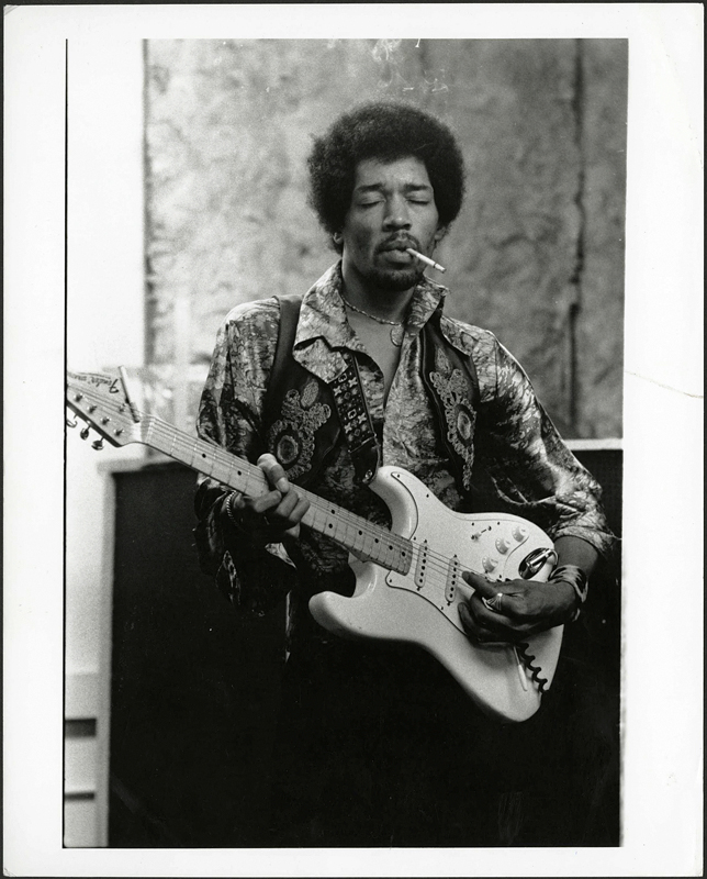 Jimi Hendrix 1969 Vintage Stamped Photograph by Roberto Rabanne.