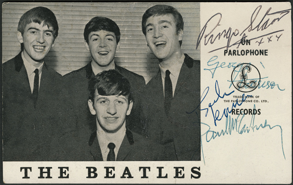 Beatles Signed Parlophone Records Promotional Card