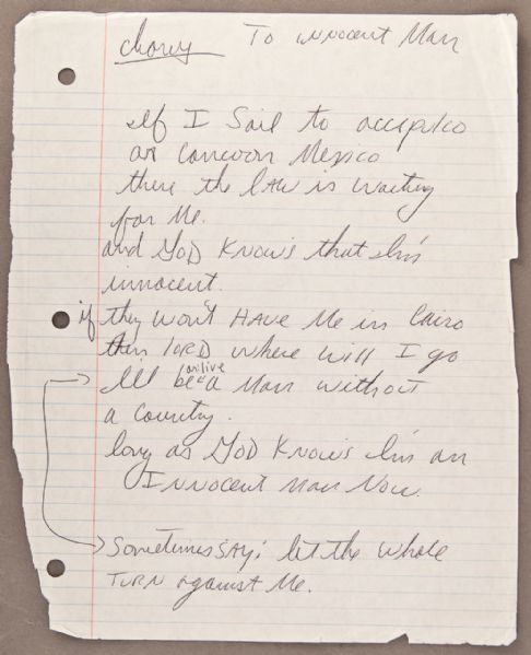 Michael Jackson Handwritten Lyrics for "An Innocent Man"