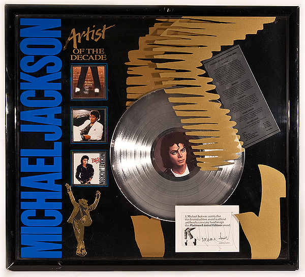 Michael Jackson Signed "Artist of the Decade" Multi-Platinum Record Award