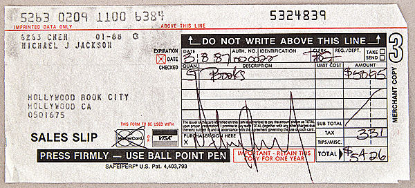 Michael Jackson Signed Credit Card Receipt