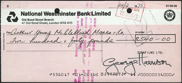 George Harrison Signed Check