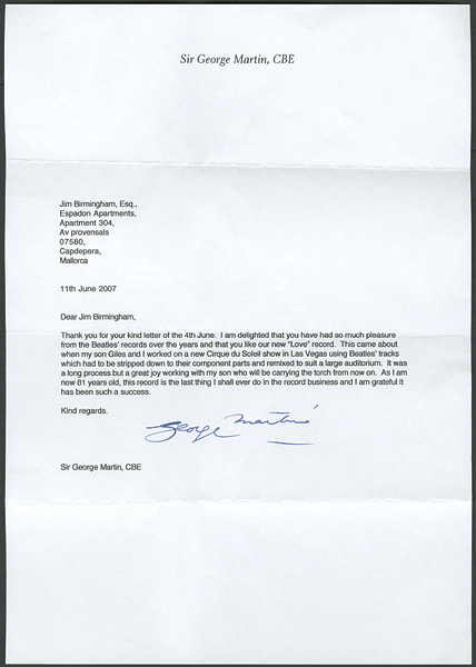 George Martin Signed Letter