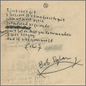 Bob Dylan Handwritten and Signed Just Like A Woman Working Lyrics