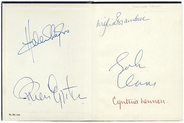 Rare John Lennon Signed "In His Own Write" With Brian Epstein, Cynthia Lennon, Helen Shapiro and Wilfrid Brambell