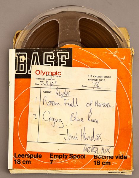 Jimi Hendrix "Room Full of Mirrors" Signed and Inscribed Personal Studio Outtakes Reel To Reel Tape