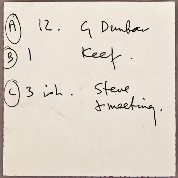 Paul McCartney Handwritten Schedule
