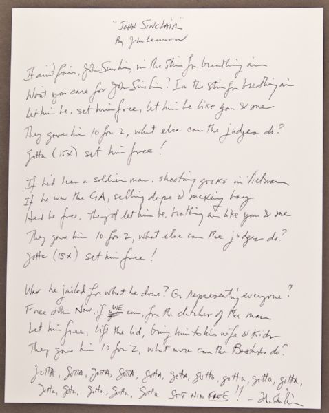 Handwritten John Lennon "John Sinclair" Lyrics
