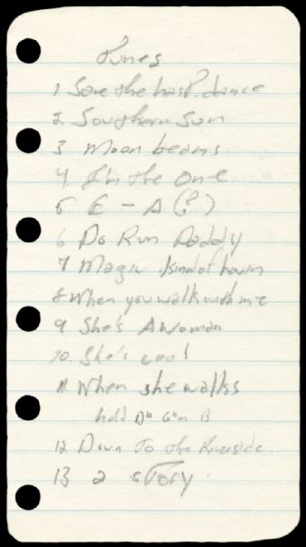 Bruce Springsteen 1971 Handwritten Set List