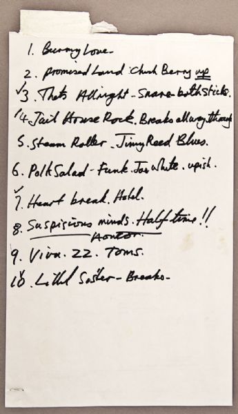 Handwritten Elvis Presley Set List