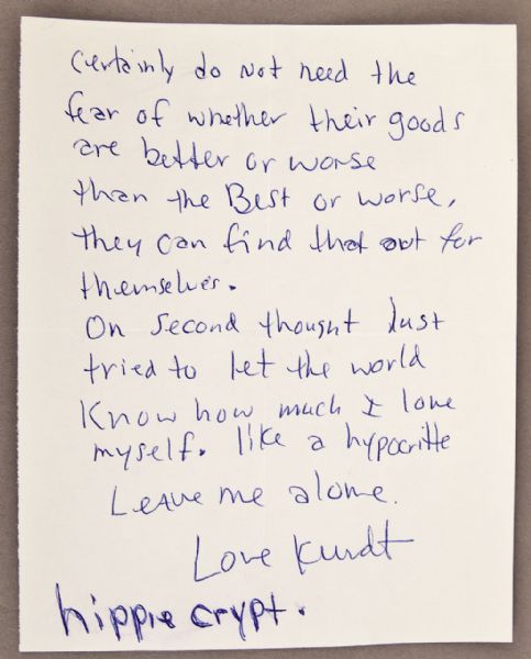 Kurt Cobain Handwritten and Signed "Kurdt" Letter