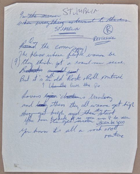 Corky Laing Handwritten Working Lyrics