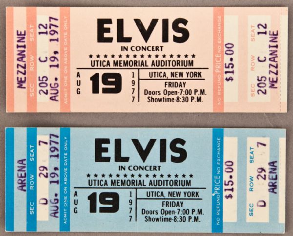 Elvis Presley August 19, 1977 Full Concert Tickets (2)