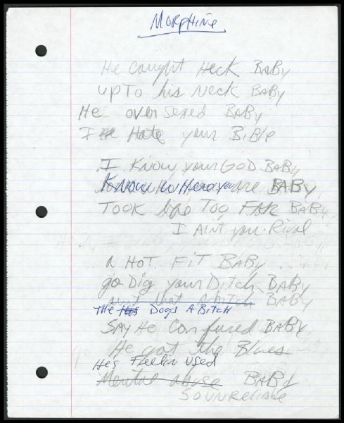 Michael Jackson Handwritten Working Lyrics for "Morphine"