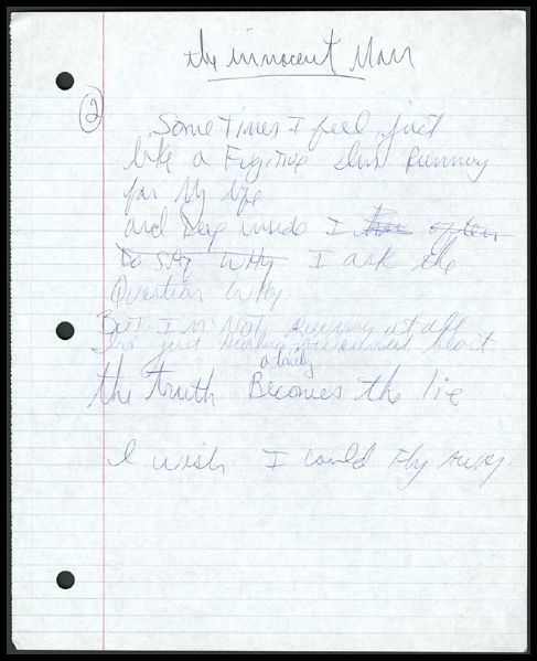 Michael Jackson Handwritten Lyrics for "Innocent Man"