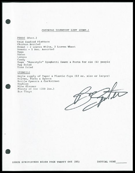 Bruce Springsteen Signed "Summer 1985" Tour Contract Rider