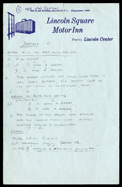 Noel Redding "Dream" Handwritten Working Lyrics