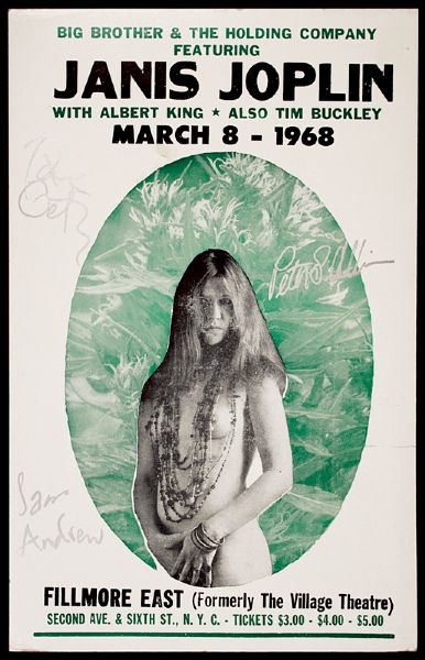 Big Brother Signed Janis Joplin Fillmore East Reprint Poster With Screw Magazine
