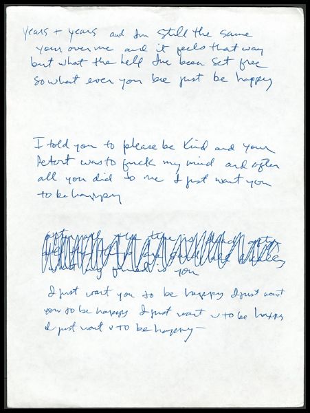 Kurt Cobain Handwritten Unreleased Lyrics 