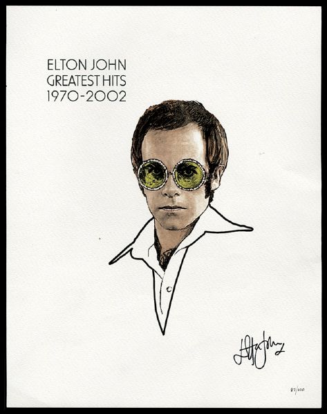 Elton John Signed "Greatest Hits  1970-2002" Limited Edition Lithograph Art Print 