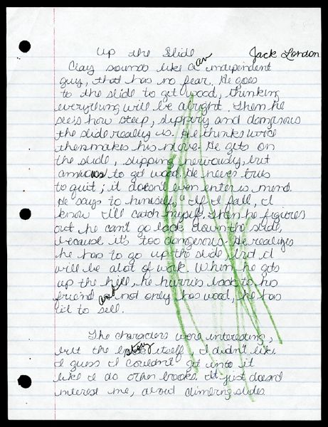 Britney Spears "Up The Slide" Handwritten Book Report