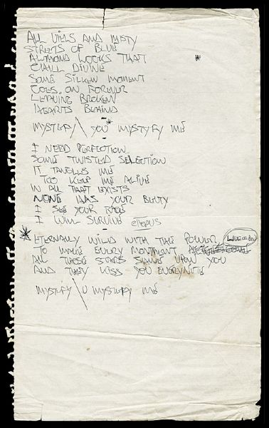 INXS Michael Hutchinson Handwritten "Mystify" Working Lyrics