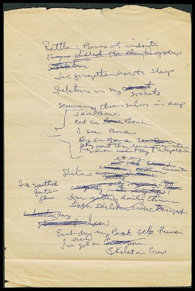 Alice Cooper Handwritten "Skeletons In My Closet" Lyrics