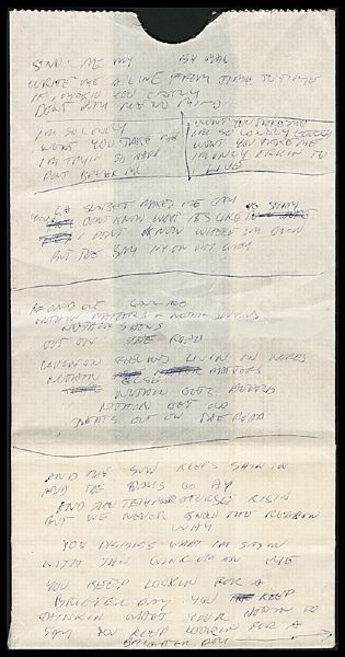 Eddie Vedder Handwritten Working Lyrics