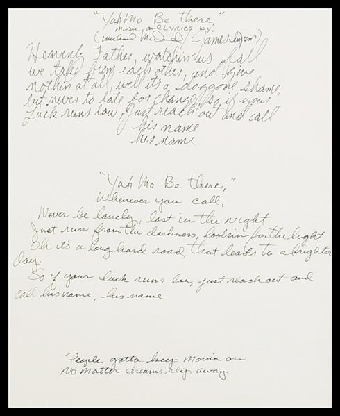 Michael McDonald & James Ingram Handwritten & Signed "Yah Mo Be There" Lyrics and Signed Photographs