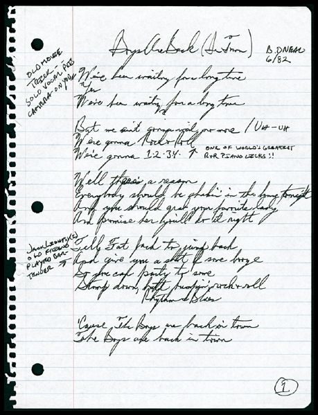 The Busboys Handwritten and Signed "The Boys Are Back In Town" Lyrics