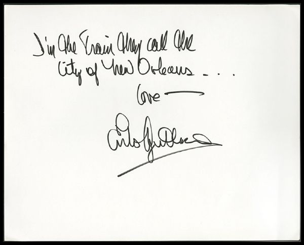 Arlo Guthrie Handwritten & Signed "City of New Orleans" Lyric 