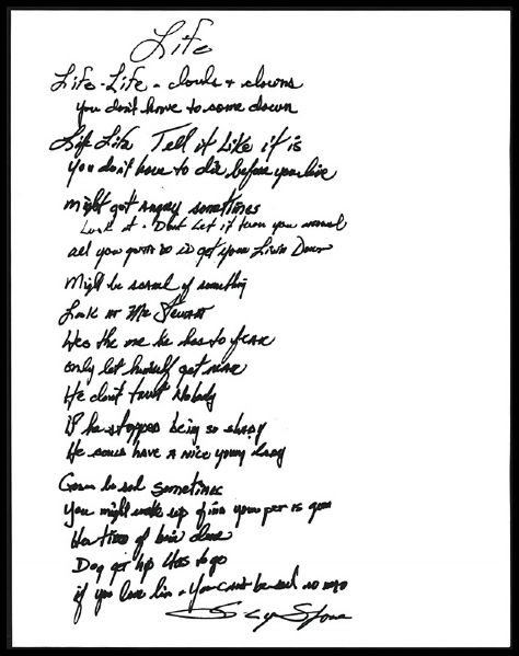 Sly Stone Handwritten & Signed Sly and The Family Stone "Life" Lyrics