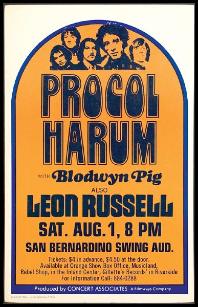 Procol Harum/Blodwyn Pig/Leon Russell San Bernadino Swing Auditorium Original Poster