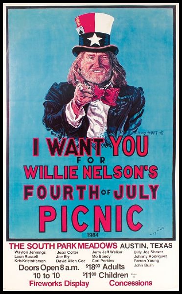 Willie Nelson 1984 "Fourth of July Picnic" Concert Poster Signed by Artist