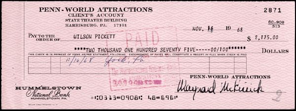 Wilson Pickett Endorsed Check with Photograph