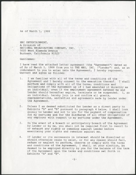 The Who Performance Agreement Letter