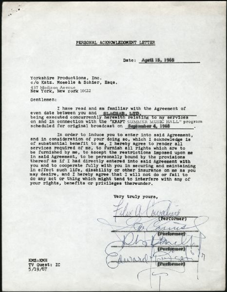 The Young Rascals Signed Agreement Letter